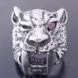 925 STERLING SILVER RED GARNET TIGER BIKER RING US sz 8.5