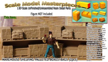 WAREHOUSE SHELVING-PALLETED BOXES/BAGS-OPEN (2pcs) HO-Scale Model Masterpieces