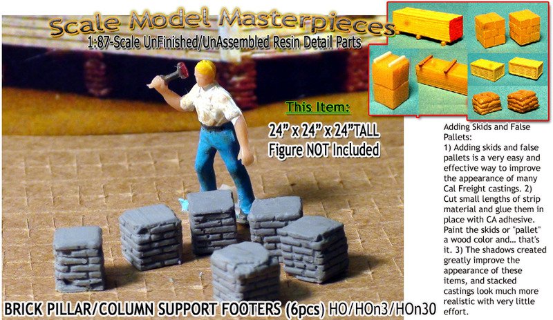 BRICK PILLAR/COLUMN SUPPORT FOOTERS (6pcs) Scale Model Masterpieces HO/HOn3/1;87