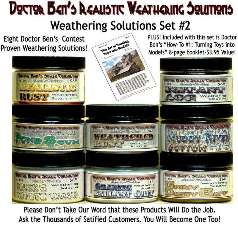 8-JAR WEATHERING SOLUTION SET #2 w/HOW-TO BOOK-Doctor Ben's READY-TO-USE N/HO/S/O