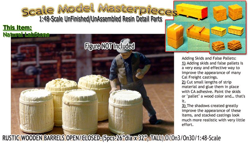 RUSTIC WOODEN BARRELS OPEN/CLOSED-(5pcs) Scale Model Masterpieces O/On3/On30/1:4