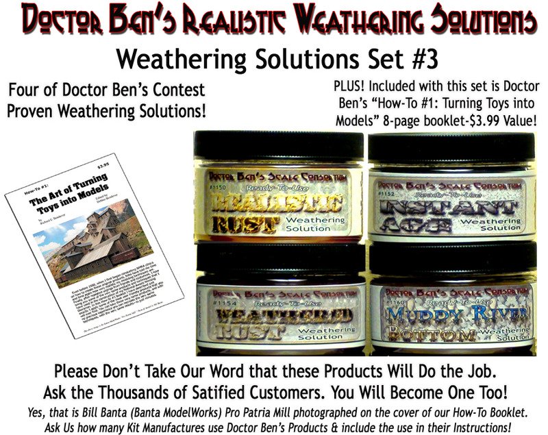 4-JAR WEATHERING SOLUTION SET #3w/How-To-Booklet-Doctor Ben's METAL/PLASTIC/WOOD