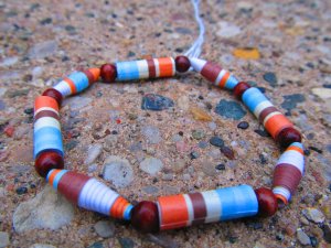 Blue & Orange Paper Bead Bracelet