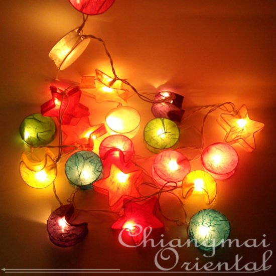 Set of 20 PCs. Star Sun and Moon Mulberry Paper String Light for party