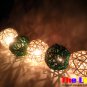 Set of 20 PCs. Green and White Rattan Balls String Light for party and Christmas