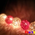 Set of 20 PCs. Red and White Rattan Balls String Light for party and Christmas