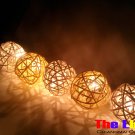 Set of 20 PCs. Yellow and White Rattan Balls String Light for party and Christmas