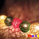 Set of 20 PCs. Red Green and Yellow Rattan Balls String Light for party and Christmas
