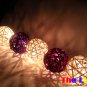 Set of 20 PCs. Purple and White Rattan Balls String Light for party and Christmas