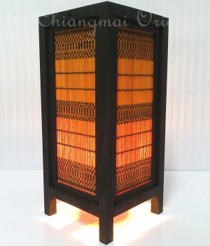 11" High Bamboo Blind Table Lantern Lamp Light