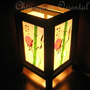 8" High Green Bamboo Mulberry Paper Lantern Lamp Light