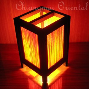 8" High Orange Bamboo Blind Table Lantern Lamp Light