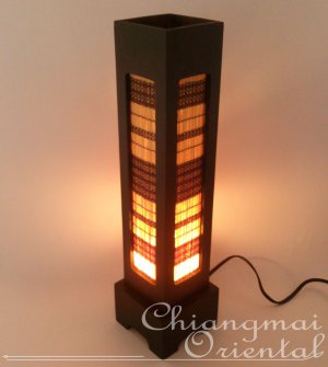Bamboo Blind Wooden Box Thread Table Lantern with Lamp & wire