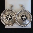 Round Silver Cross Concho Earrings (A.E. #19)