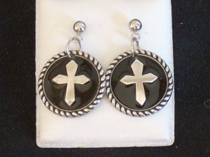 Round with Black Cross Concho Earrings (A.E. #22)