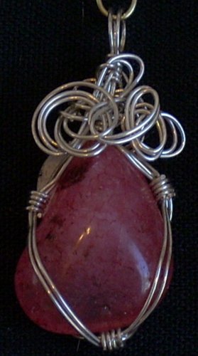 Pink Agate Wrapped with Sterling Silver Pendant (A G #8)