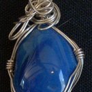 Blue Agate Pendant wrapped with Sterling Silver Wire (AG#9)