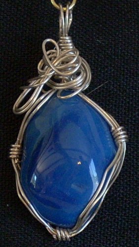 Blue Agate Pendant wrapped with Sterling Silver Wire (AG#9)