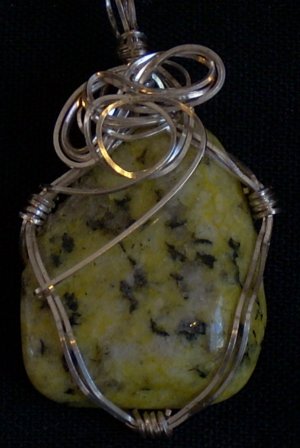 Yellow Granite Pendant wrapped with Sterling Silver Wire(A G #11)