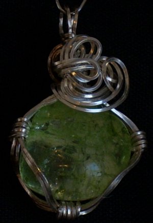 Clear Green Pendant wrapped with Sterling Silver Wire(A G #12)