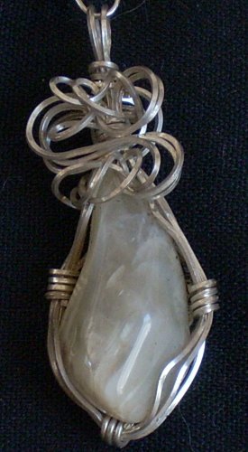 Clear/White Pendant wrapped with Sterling Silver Wire(A G #15)