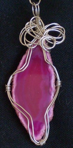 Agate/Slate/Pink Pendant wrapped with Sterling Silver Wire (AG#19))