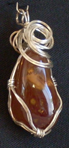 Clear/Brown/with inclusions Pendant wrapped with Sterling Silver Wire(A G #21)