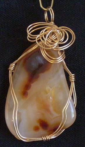 Fire Agate Pendant wrapped with 14K Gold Filled Wire (AG#26)