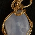 Blue Lace Agate Pendant wrapped with 14K Gold Filled Wire (AG#34)