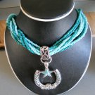 Horseshoe Pendant Necklace made with Turquoise Beads (AN#9)