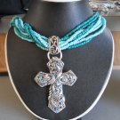 Cross Pendant Necklace made w/ Turquoise Beads (AN#10)
