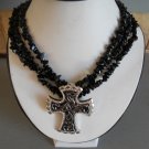 Cross Pendant Necklace made w/ Black Beads (AN#15)