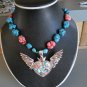 Heart W/Wings Pendant Necklace made w/ Red & Turquoise Beads (AN#16)