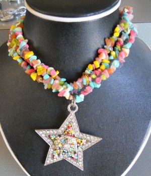 Star Pendant Necklace made w/ Tri Colored Beads (AN#17)
