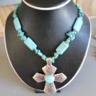 Cross Pendant Necklace made w/ Turquoise Beads (AN#18)