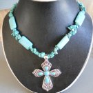 Cross Pendant Necklace made w/ Turquoise Beads (AN#19)