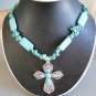 Cross Pendant Necklace made w/ Turquoise Beads (AN#19)