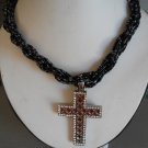 Cross Pendant Necklace with Black Beads (AN#23)