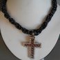 Cross Pendant Necklace with Black Beads (AN#23)