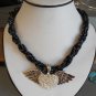 Bling Heart w/Wings Pendant Necklace made w/ Black Beads (AN#25)