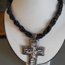 Cross Pendant Necklace with Black Beads (AN#24)