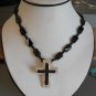 Cross Pendant Necklace with Black Beads (AN#26)