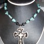 Cross Pendant Necklace made w/ Turquoise and Black Beads (AN#32)
