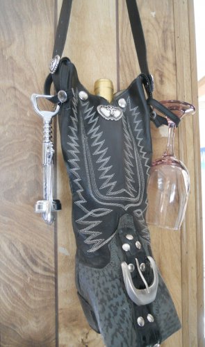 Black and Gray Cowboy Boot Wine Tote (A.W.#17) Custom Made