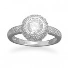 Rhodium Plated Ring with 6mm Round CZ and Pave Sides Size 8 #82181