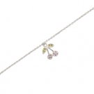 9"+1"Extension Rhodium Plated Anklet with CZ Cherry Charm #9967