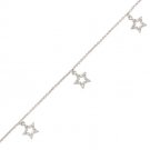 9"+1"Extension Rhodium Plated CZ Star Anklet #9951