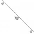 9" + 1" Rhodium Plated Pave CZ Heart Anklet #9966