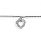 9" Rhodium Plated Anklet with CZ Heart #9064