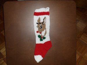 Handcrafted/Hand Made Heritage Knit Christmas Stocking - Reindeer (Item#07)